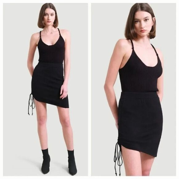 Modern Citizen Taryn Ruched Drawstring Knit Mini Skirt in Black Size Small - Picture 1 of 10